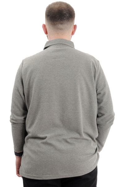 ModeXL Mode XL Büyük Beden Erkek Sweatshirt Polo Yaka Uzun Kol WAFFLE 23449 Haki