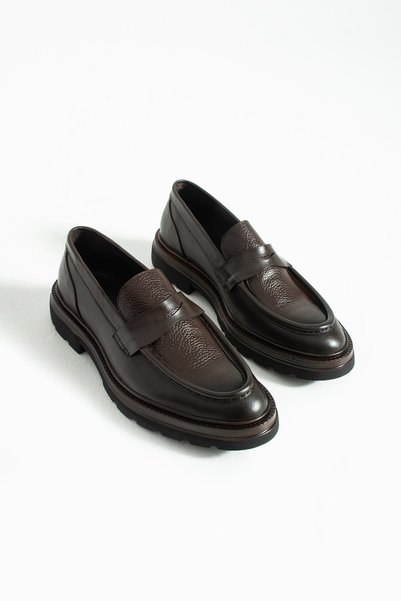 YAREL AYAKKABI Men's Brown Genuine Leather Bowknot Eva Non-Slip Sole Casual Loafer Shoes