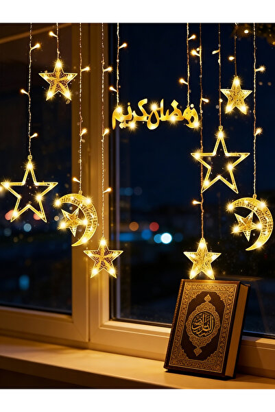 Yoawllty زينة رمضان، أضواء خرافية دافئة بيضاء على شكل قمر ونجمة - 8 أوضاع إضا...