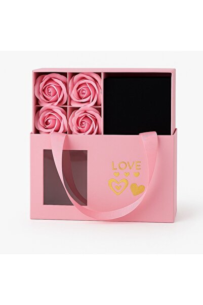 Zet Gift box with scented roses and jewelry compartment – 15 × 5 × 9 cm - Pink