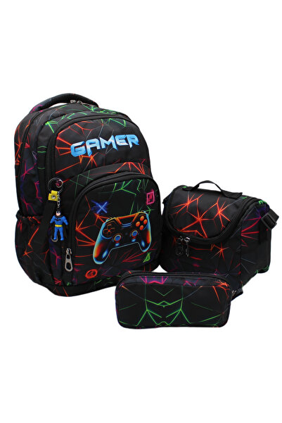 Bevitton Детска чанта за начално училище, черна, комплект от 3 части Чанта за...