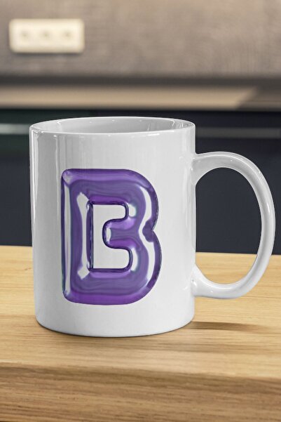 HobiShop Purple Balloon Letter B Mug| Letter B Printed Mug| Letter Printed Mu...