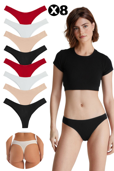 Yohannes Club , Cotton Basic Thong Panties, 8 Pack, Advantageous Package