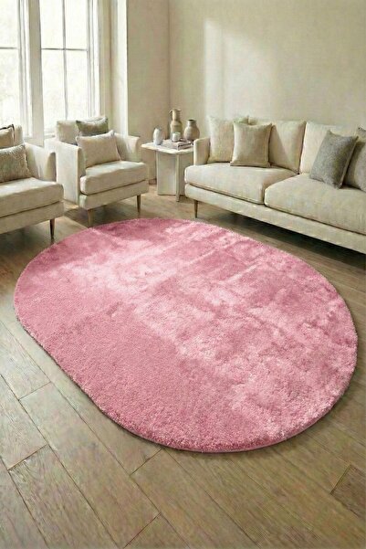 Evrimax Pelus Halı Yeni Model Elips Pembe Premium Seri Yeni Nesil Kaymaz Taban