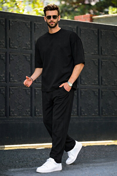 BayBayan Men's Short Sleeve Combed Cotton Tracksuit Set