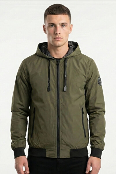 embody Men's jacket in thin fleece with fixed hood and zip pockets khaki 7171