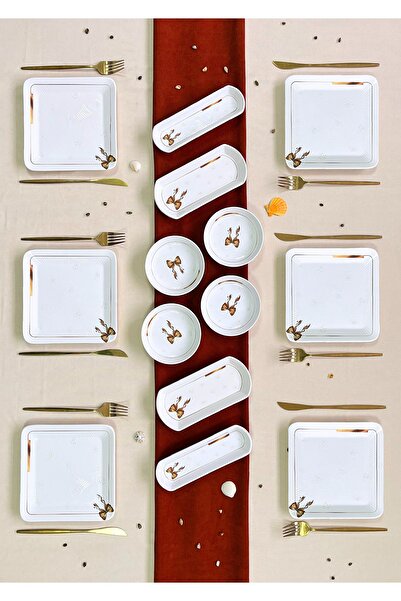 Erbaşlar Lüx Rölyefli GOLDEN BUTTERFLY 14 Parça 6 Kişilik Kare Kahvaltı Takım...