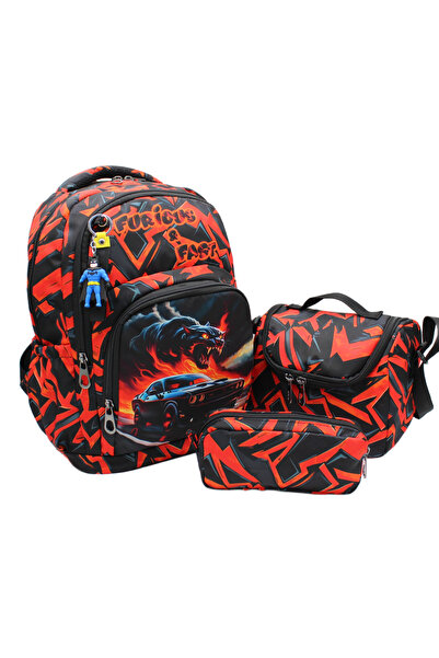 Bevitton Boy's First School Bag 3-Piece Set Primary School Bag Character Patt...