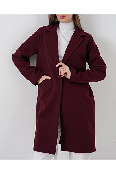 Modamorfo 9085 Kaşe Coat - Claret Red