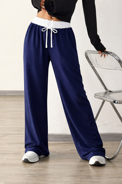 pandy Λευκό ψηλόμεσο φαρδύ παντελόνι φόρμας με ζώνη