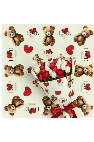 weloveis نمط دمية الدب - خلفية كريمية - ورق باقة الزهور 55x55 سم - 20 ورقة