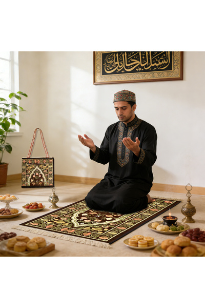 Generic Foldable Prayer Mug Set with Storage Shoulder Bag, Islamic Prayer Mat...