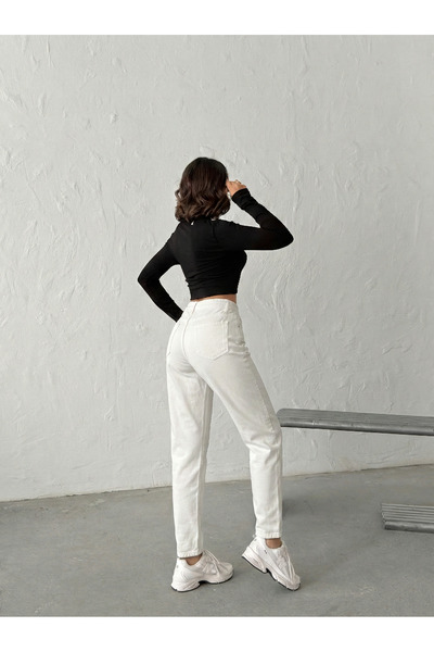 blue wings denım co. بنطلون كتان عالي الخصر للأمهات