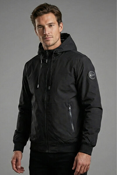 embody Men's jacket made of thin fleece with fixed hood and zip pockets black...