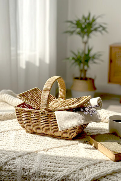 Kitchen Life Rattan Lid Wicker Presentation Basket Sepet-Decorative Organizer...