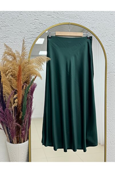 MİHRA STORE Gözde Satin Skirt.Ek137-Bn8461 Emerald Green