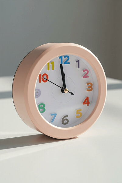 TAKIŞTIR Pembe Renk Mini Dekoratif Alarmlı Yuvarlak Masa Saati
