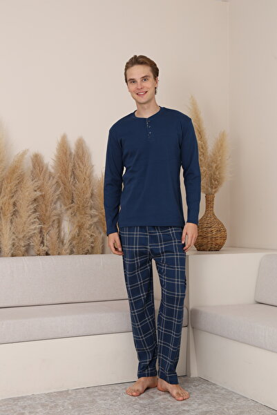 FORMO Men's 100% Natural Cotton Plaid Buttoned Long Sleeve Quality Pajama Set