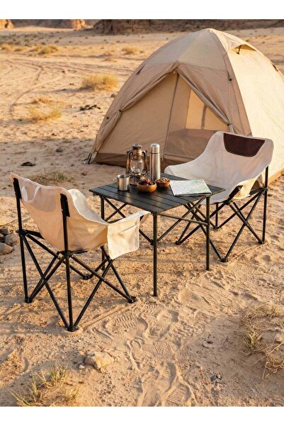 Taimi 3-Piece Folding Camping Set: Table (60x51x53cm) & 2 Chairs with Steel F...