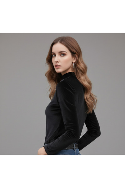 WAYS Women's Turtleneck Black Velvet Bodysuit