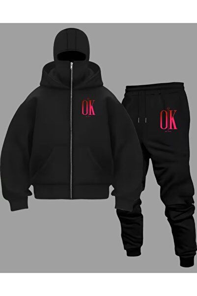 LAND MODA Style Vers Balaclava Full Zip Hooded Mask Hooded Two-Piece Suit