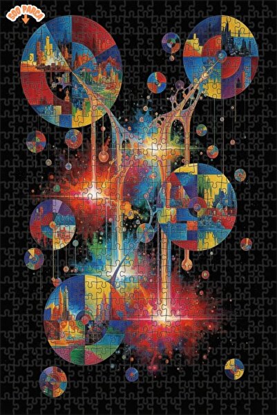 Teona Ahşap لغز خشبي مؤطر بطبقتين بمظهر لوحة زيتية لمدن المجرة الغامضة 500 قط...