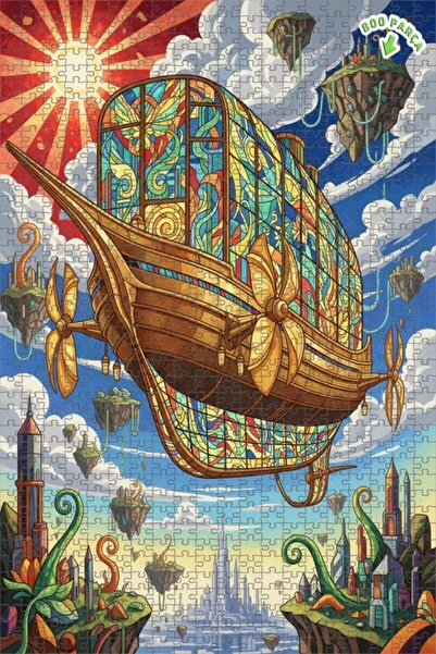 Teona Ahşap لغز فني على شكل طائرة فيكتورية ملونة تطفو في السماء، لوحة زيتية، ...