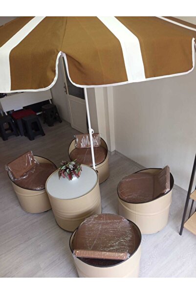 WOODİRON 4' lü Şemsiyeli Varil Koltuk Oturma Grubu