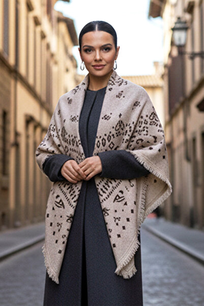 REMSA Кашмірський плетений шарф з квадратним плечем 108x108 см 1300 Бежевий