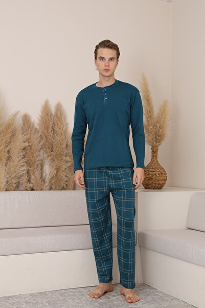 FORMO Men's 100% Natural Cotton Plaid Buttoned Long Sleeve Quality Pajama Set
