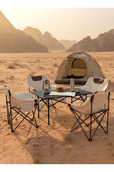 Taimi 5-Piece Folding Camping Set: Table (95x55x50cm) & 4 Chairs with Steel F...