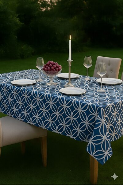 Rona Home Navy Blue Floral Geometric Stain Resistant Quality Premium Fabric K...