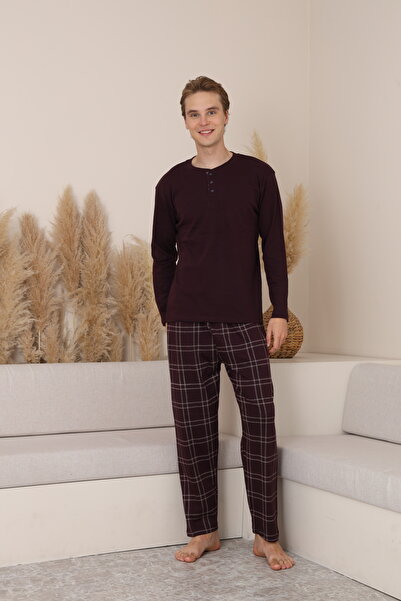FORMO Men's 100% Natural Cotton Plaid Buttoned Long Sleeve Quality Pajama Set