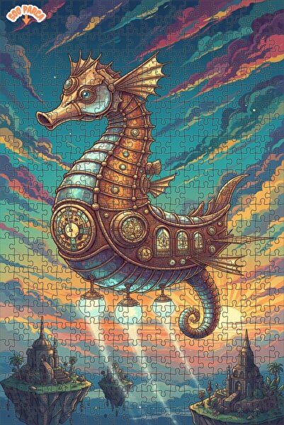 Teona Ahşap لغز فني على شكل حصان البحر الطائر على طراز ستيمبانك 500 قطعة 50x30