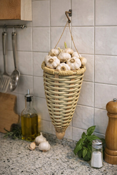 seymenbıçakçılık سلة ثوم كبيرة الحجم مصنوعة من القش |   منظم مطبخ طبيعي يُعلق...