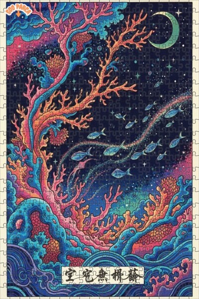 Teona Ahşap لغز خشبي مؤطر بطبقتين بمظهر لوحة زيتية يصور عالم تحت الماء السحري...