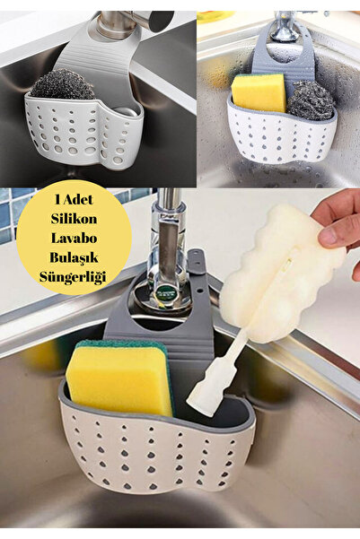 BRE HOME Silikon Lavabo Süngerliği Musluğa Asılan | Delikli Su Tahliyeli Bula...