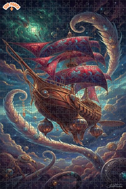 Teona Ahşap لغز خشبي فني بتصميم ستيمبانك بمظهر لوحة زيتية لسفينة السماء 500 ق...