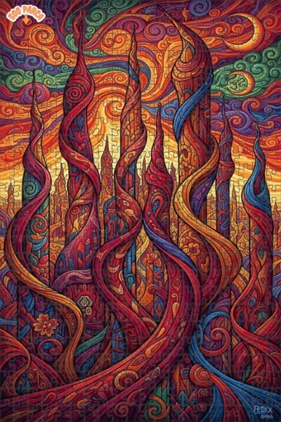 Teona Ahşap لغز خشبي مؤطر بطبقتين بمظهر لوحة زيتية لغابة سحرية 500 قطعة 50×30