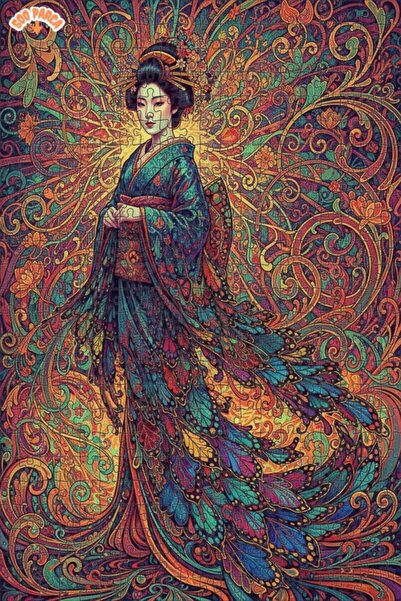 Teona Ahşap لوحة فنية بتصميم الغيشا الفخمة بمظهر اللوحات الزيتية، بازل خشبي ب...