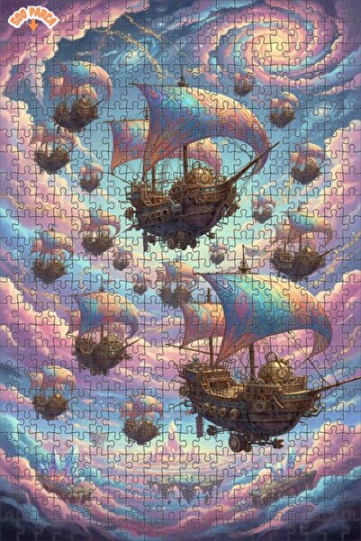 Teona Ahşap لغز خشبي مؤطر بطبقتين بمظهر الألوان المائية الخيالية لسفينة السما...