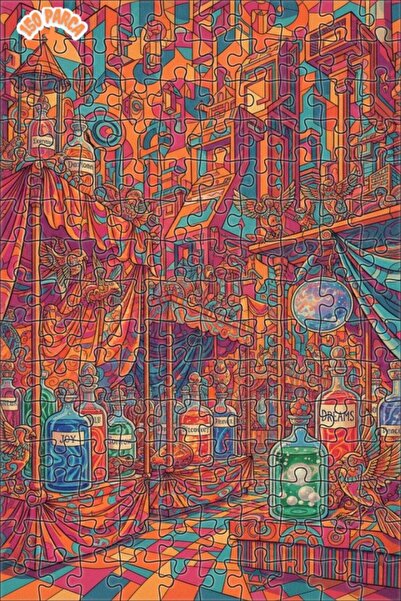 Teona Ahşap Gizemli İksirler Diyarı Renkli Çizgisel Sanat Çift Katlı Çerçevel...