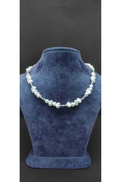 KirLiNova Pearl Detailed Minimal Silver Tone Necklace -White