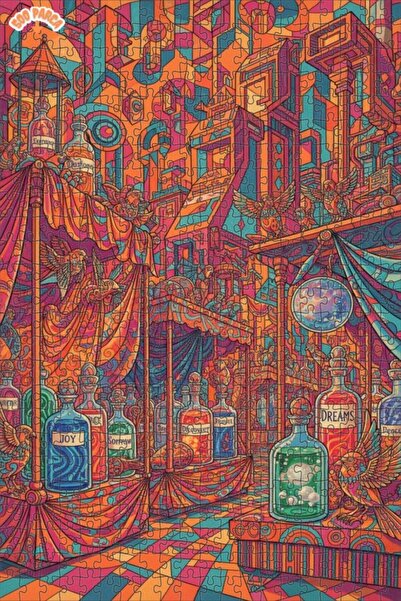 Teona Ahşap Gizemli İksirler Diyarı Renkli Çizgisel Sanat Çift Katlı Çerçevel...