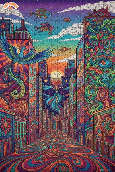 Teona Ahşap لوحة زيتية لطائر الفينيق الطائر في المدينة، لغز خشبي بإطار ذو طاب...