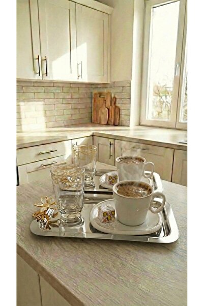 FABRIONA طقم صواني فاخرة من قطعتين بلون فضي/ذهبي لامع مقاس 14×24 سم – صينية ل...