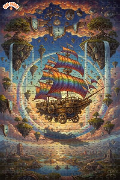 Teona Ahşap لوحة زيتية لسفينة بخارية على شكل قوس قزح، لغز خشبي مؤطر ذو طابقين...