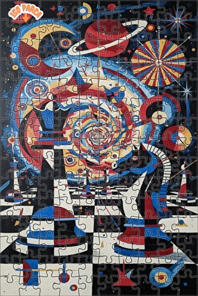 Teona Ahşap لوحة فنية تجريدية لفن الشطرنج الفضائي بمظهر لوحة زيتية، لغز خشبي ...