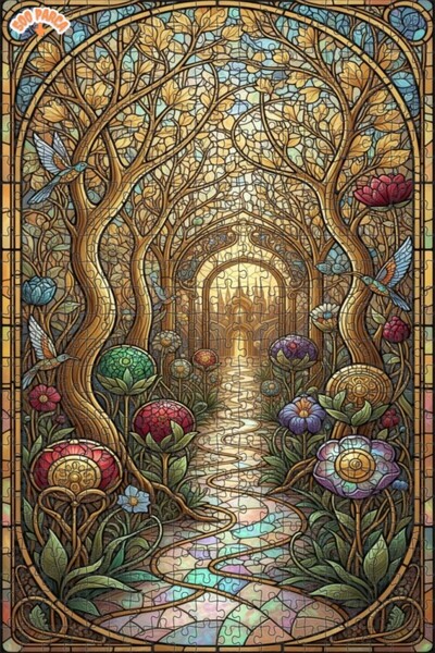 Teona Ahşap لغز خشبي مؤطر بطبقتين بتصميم فن الزجاج الملون لبوابة الحديقة السح...