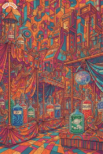 Teona Ahşap Gizemli İksirler Diyarı Renkli Çizgisel Sanat Çift Katlı Çerçevel...